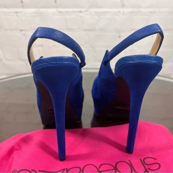 ShoeDazzle microsuede cobalt blue sling back platform pumps in size 6 EUC - Picture 2 of 16